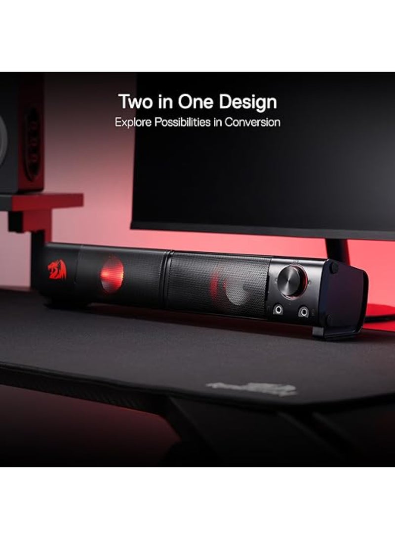 GS550 ORPHEUS PC Gaming Speakers 2.0 Channel Stereo Desktop Computer Sound Bar with Compact Maneuverable Size Headphone Jack Quality Bass and Decent Red Backlit USB Powered w/ 3.5mm Cable