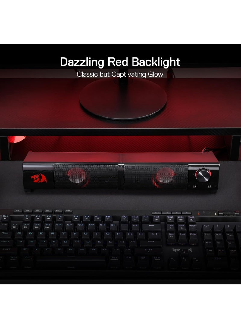 GS550 ORPHEUS PC Gaming Speakers 2.0 Channel Stereo Desktop Computer Sound Bar with Compact Maneuverable Size Headphone Jack Quality Bass and Decent Red Backlit USB Powered w/ 3.5mm Cable