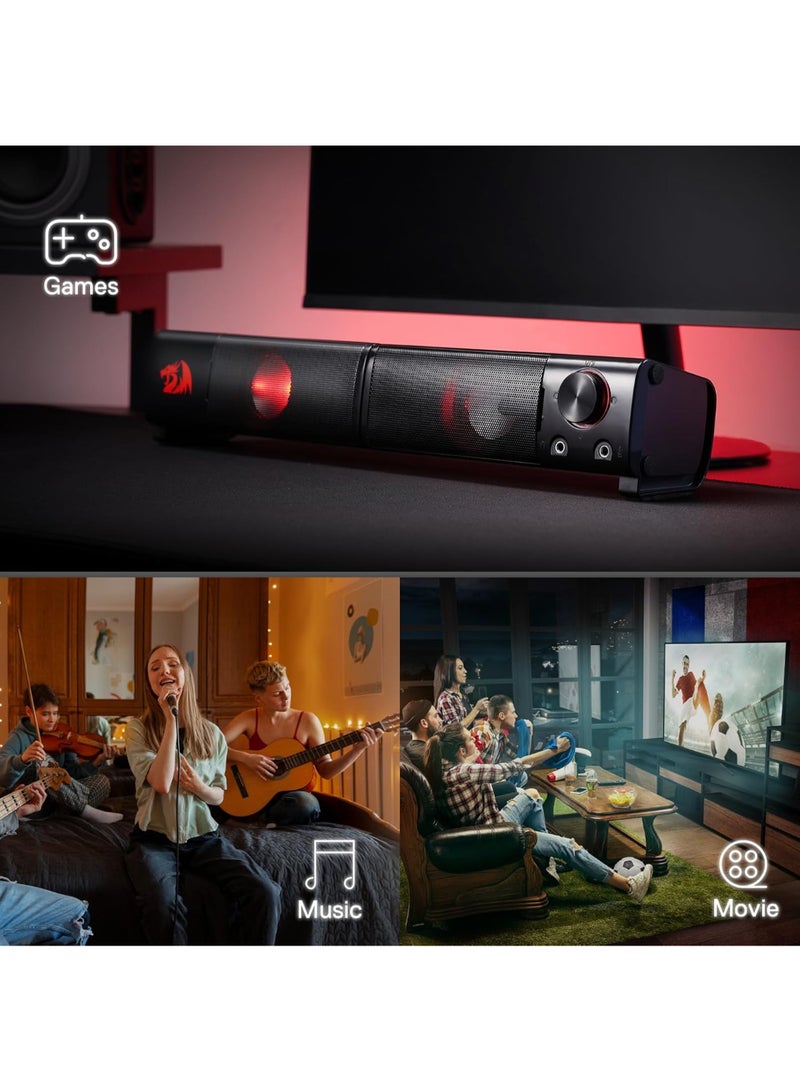 GS550 ORPHEUS PC Gaming Speakers 2.0 Channel Stereo Desktop Computer Sound Bar with Compact Maneuverable Size Headphone Jack Quality Bass and Decent Red Backlit USB Powered w/ 3.5mm Cable