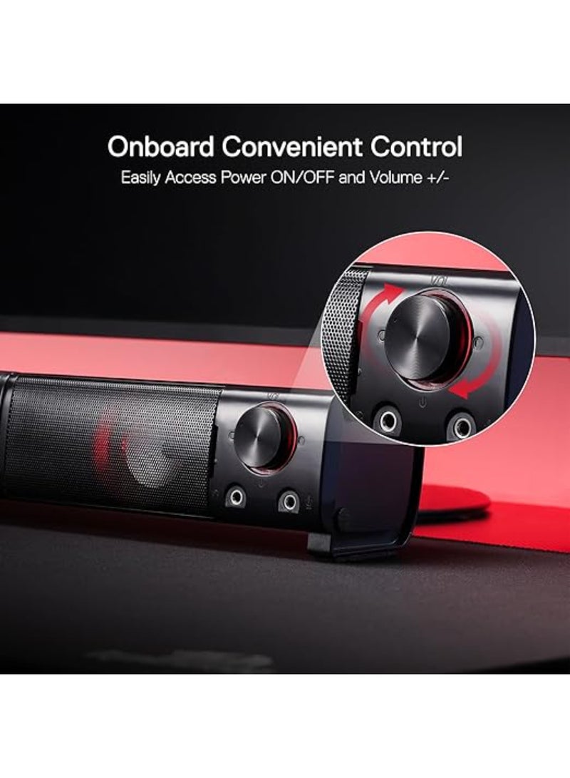 GS550 ORPHEUS PC Gaming Speakers 2.0 Channel Stereo Desktop Computer Sound Bar with Compact Maneuverable Size Headphone Jack Quality Bass and Decent Red Backlit USB Powered w/ 3.5mm Cable