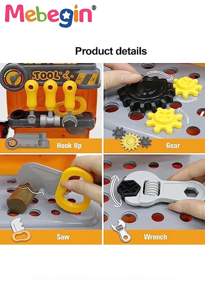 31 Pcs Tool Backpack Toy Play Set, Kids Construction Tool Bench with Various Simulation Accessories, Realistic Pretend Play Set Workbench Toys Gifts for Boys Girls Kids 3+