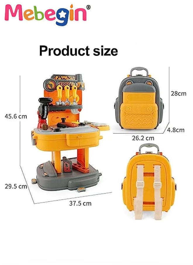 31 Pcs Tool Backpack Toy Play Set, Kids Construction Tool Bench with Various Simulation Accessories, Realistic Pretend Play Set Workbench Toys Gifts for Boys Girls Kids 3+