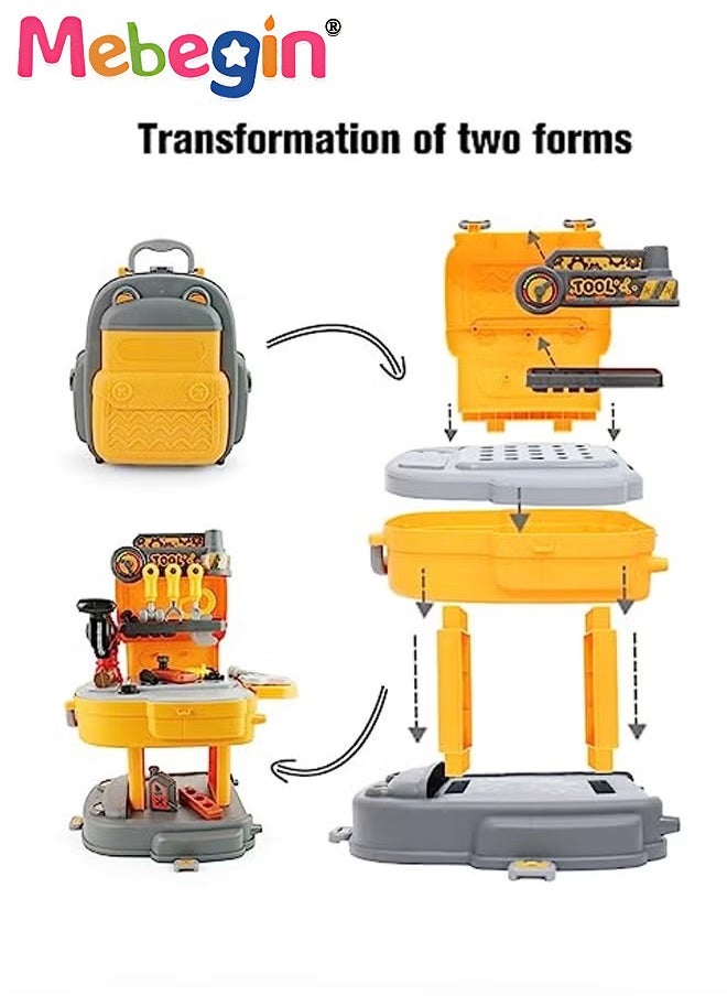 31 Pcs Tool Backpack Toy Play Set, Kids Construction Tool Bench with Various Simulation Accessories, Realistic Pretend Play Set Workbench Toys Gifts for Boys Girls Kids 3+