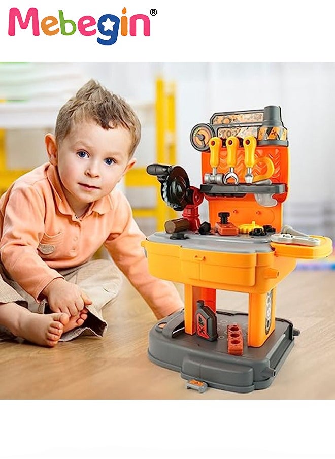 31 Pcs Tool Backpack Toy Play Set, Kids Construction Tool Bench with Various Simulation Accessories, Realistic Pretend Play Set Workbench Toys Gifts for Boys Girls Kids 3+