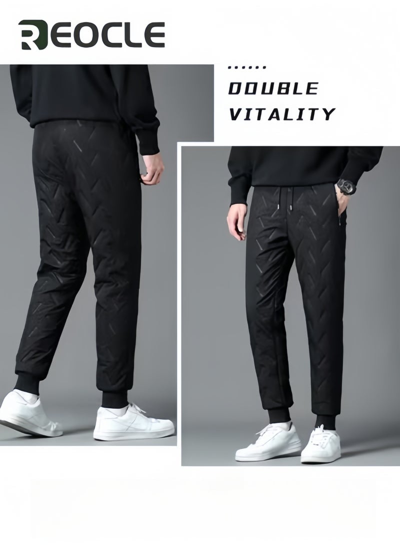 Winter Snow Pants Fleece-Lined Pants Waterproof Winter Warm Trousers Windproof Casual Loose-Fit Plus Size Thick Pants for Men and Women Black