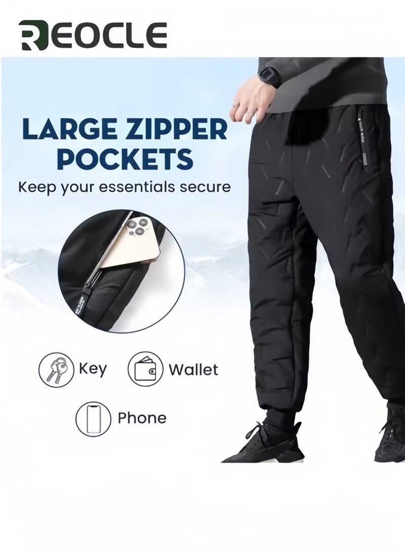 Winter Snow Pants Fleece-Lined Pants Waterproof Winter Warm Trousers Windproof Casual Loose-Fit Plus Size Thick Pants for Men and Women Black