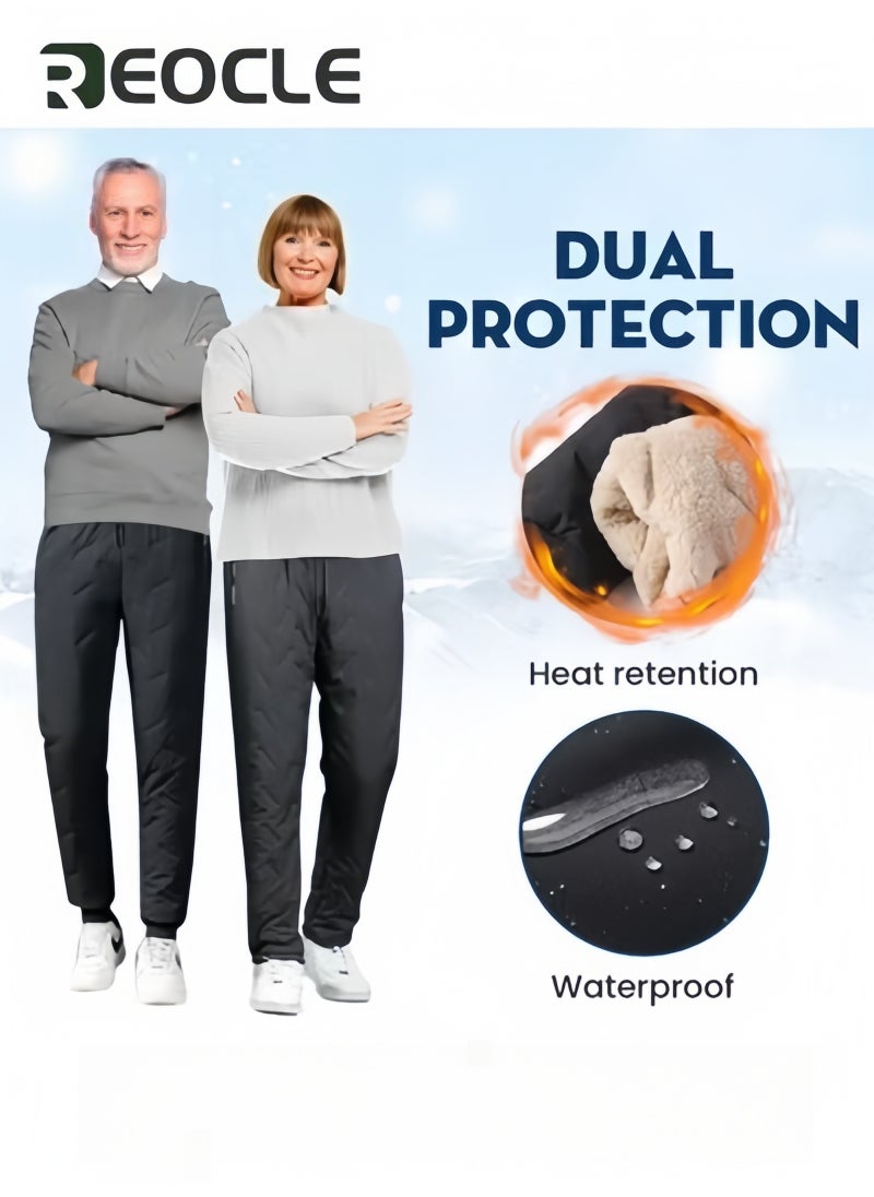 Winter Snow Pants Fleece-Lined Pants Waterproof Winter Warm Trousers Windproof Casual Loose-Fit Plus Size Thick Pants for Men and Women Black