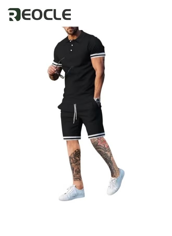 Men's Polo Shirt and Shorts Set Summer Outfits Casual Button Down Short Sleeve Suit Shorts Tracksuit 2 Piece