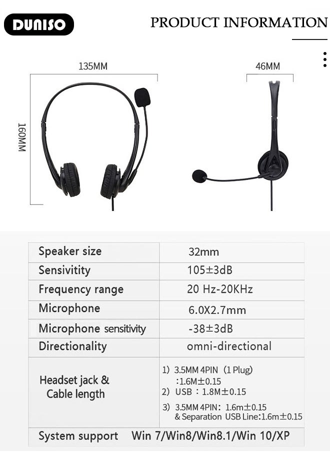 Microphone Headphone with Noise Canceling Headphones for Office, Meetings, Chat, Call Centers Comfortable Over-Ear Headphones with Rotating Mic