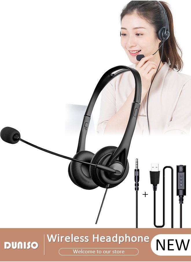 Microphone Headphone with Noise Canceling Headphones for Office, Meetings, Chat, Call Centers Comfortable Over-Ear Headphones with Rotating Mic