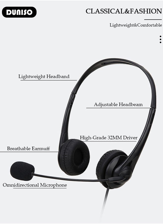 Microphone Headphone with Noise Canceling Headphones for Office, Meetings, Chat, Call Centers Comfortable Over-Ear Headphones with Rotating Mic