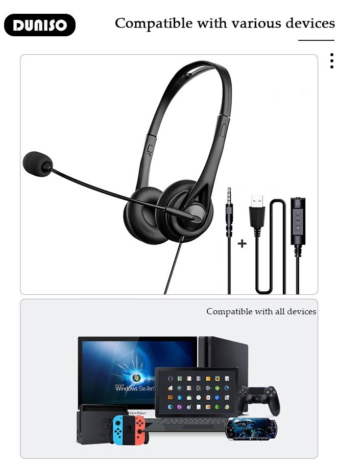 Microphone Headphone with Noise Canceling Headphones for Office, Meetings, Chat, Call Centers Comfortable Over-Ear Headphones with Rotating Mic