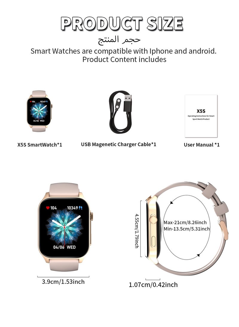 Korean Brand X5S Smart Watch,Business Smartwatch,Waterproof Fitness Watch, Bluetooth Calling,Smart Watch For Men, Zinc Alloy Vacuum Plating, Heart Rate Monitoring,Smartwatch for Women