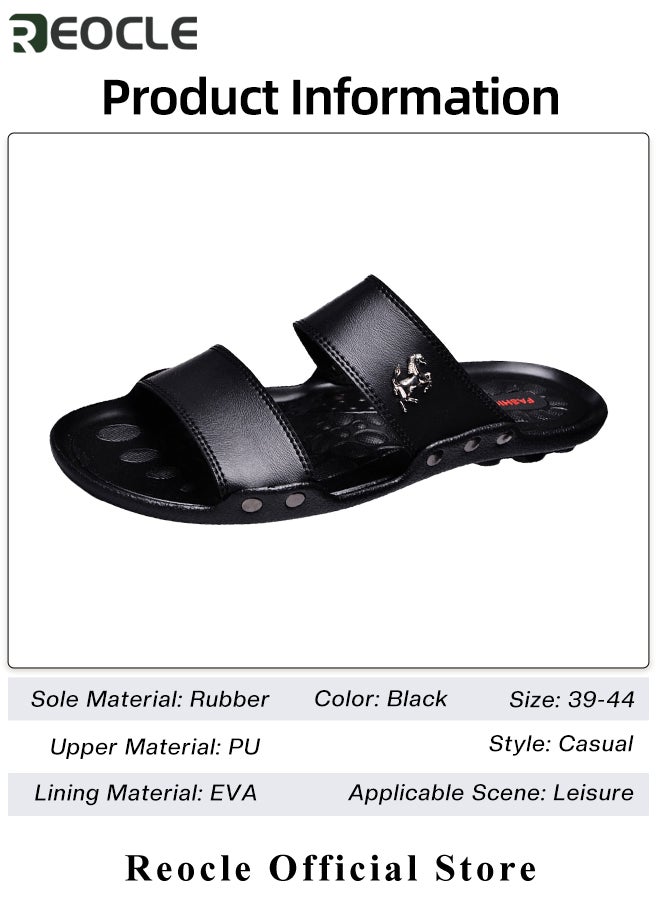 Men's Sandals Classic Vegan Leather Slippers with Anti-slip Sole Open Toe Slipper for Walk & Beach & Water Activities & Swimming Pool