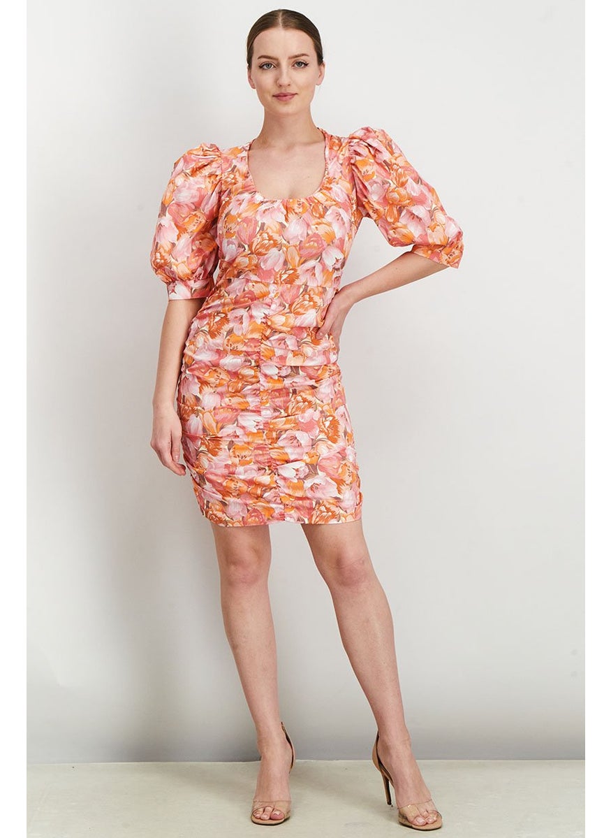 Women Floral Print Mini Dress, Pink