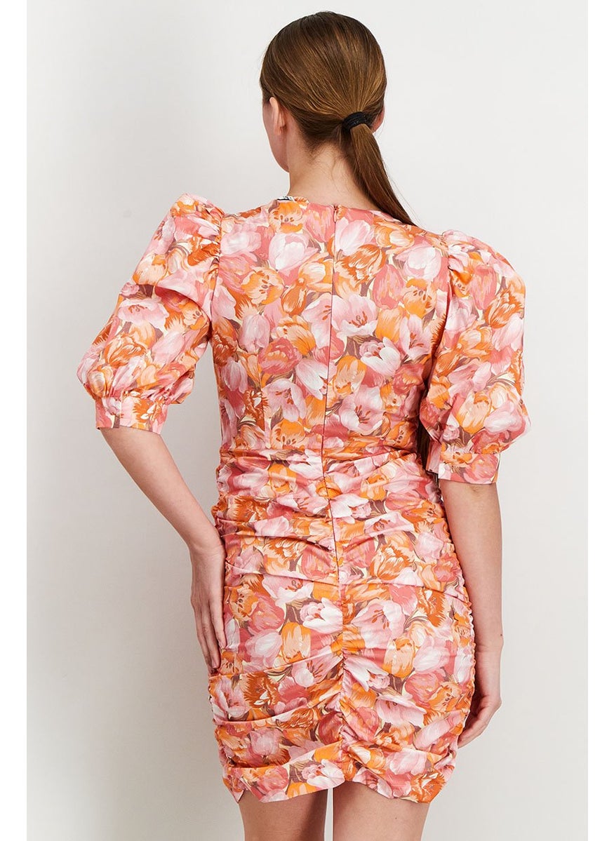 Women Floral Print Mini Dress, Pink