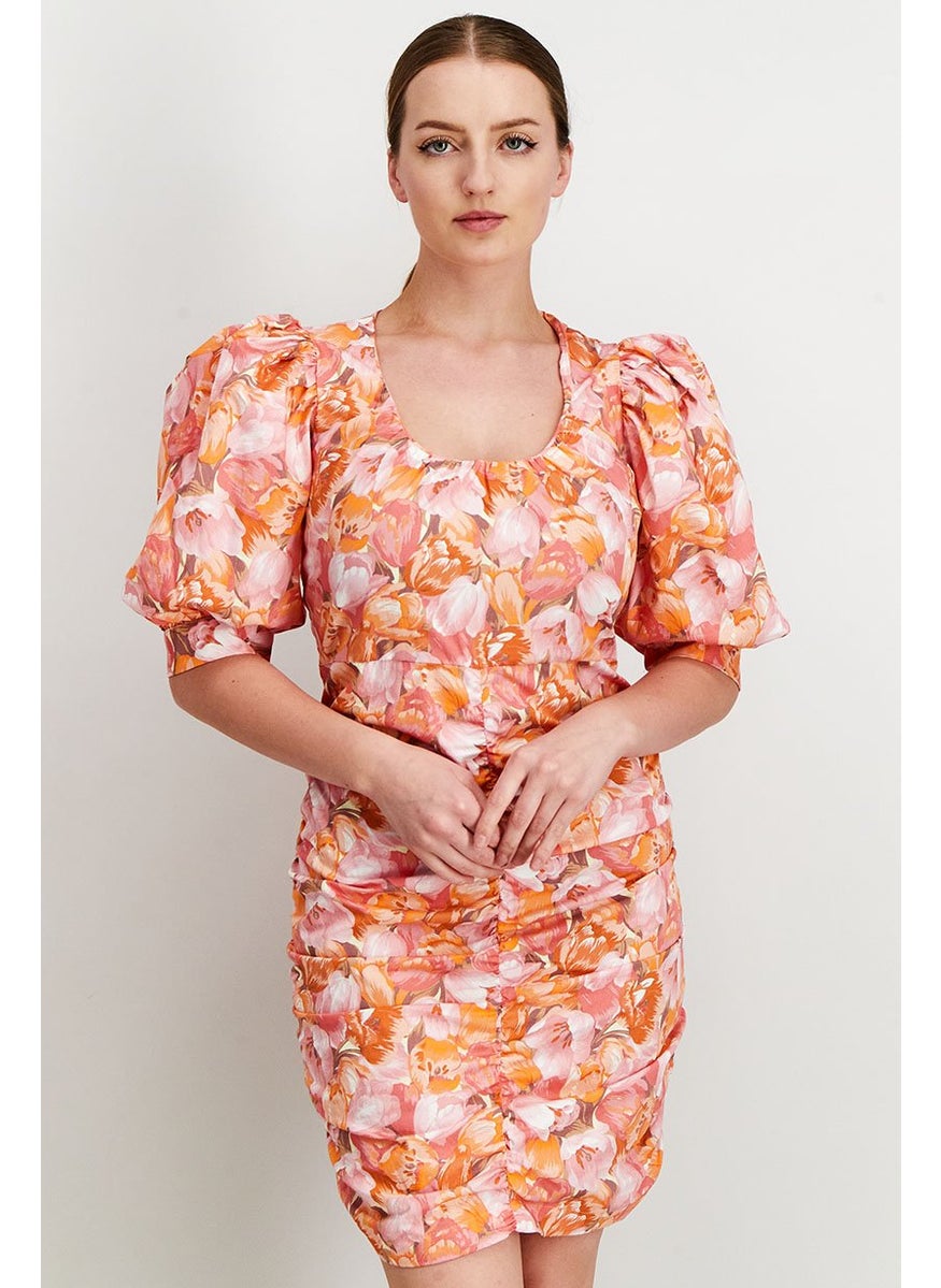 Women Floral Print Mini Dress, Pink