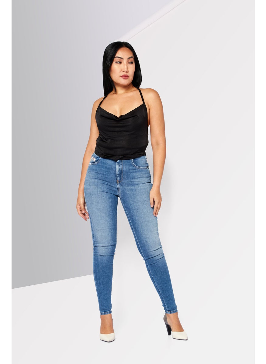 Women 1984 Slandy Skinny Fit High Waist Wash Stretchable Denim, Blue