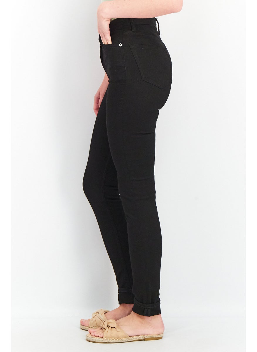 Women Skinny Fit High Waist Solid Denim Jeans, Black