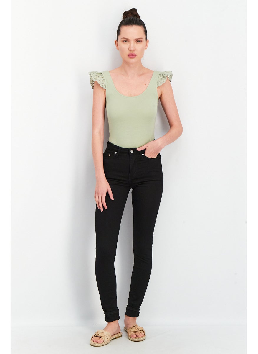 Women Skinny Fit High Waist Solid Denim Jeans, Black