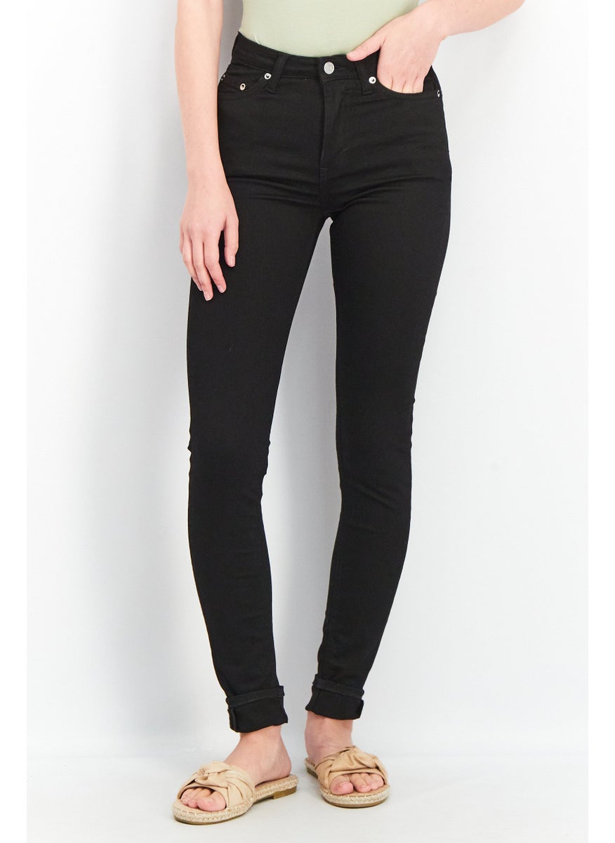 Women Skinny Fit High Waist Solid Denim Jeans, Black