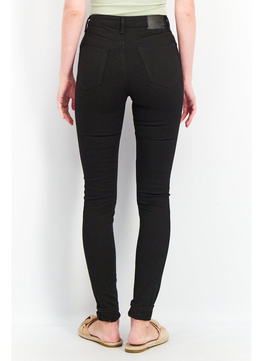 Women Skinny Fit High Waist Solid Denim Jeans, Black