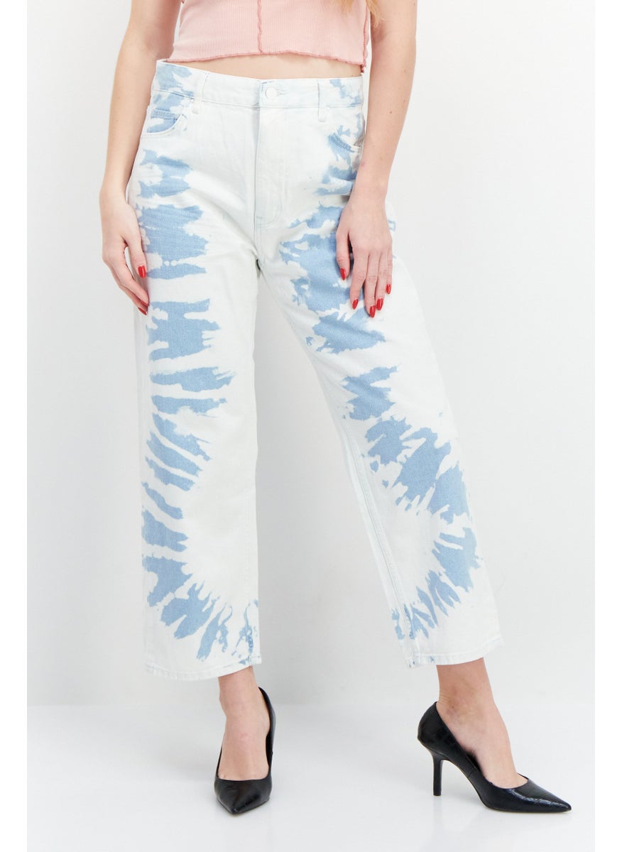 Women Straight Cropped  Wash Non-Stretchable Denim, White/Blue