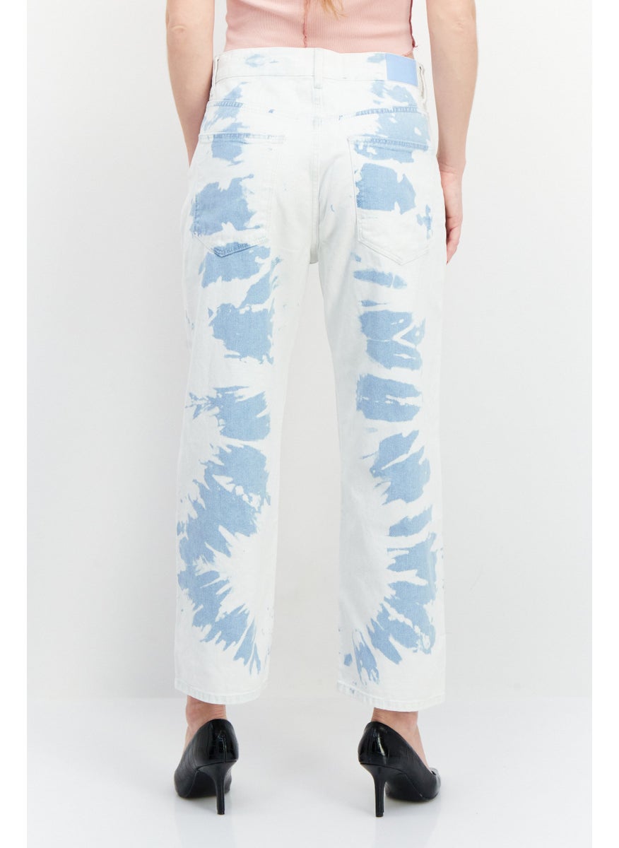 Women Straight Cropped  Wash Non-Stretchable Denim, White/Blue