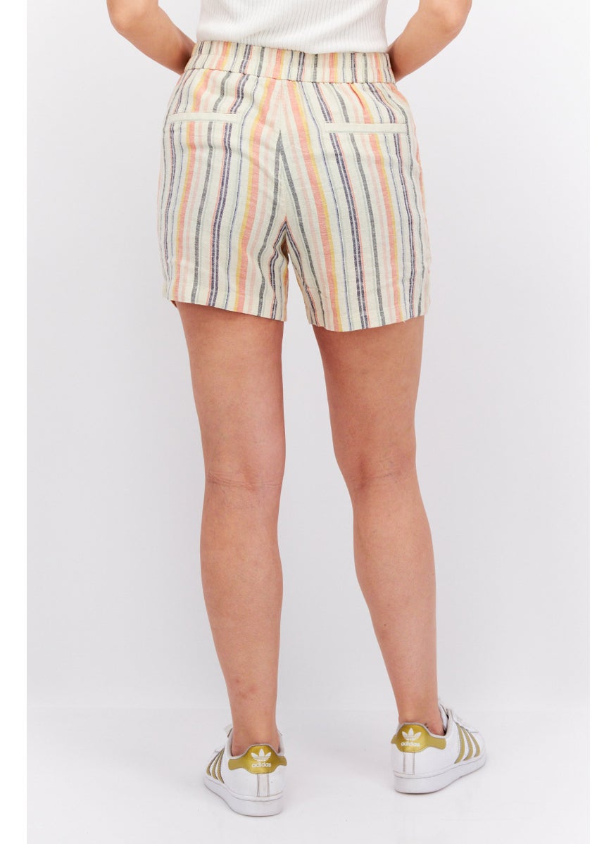 Women Striped Basic Shorts, Beige