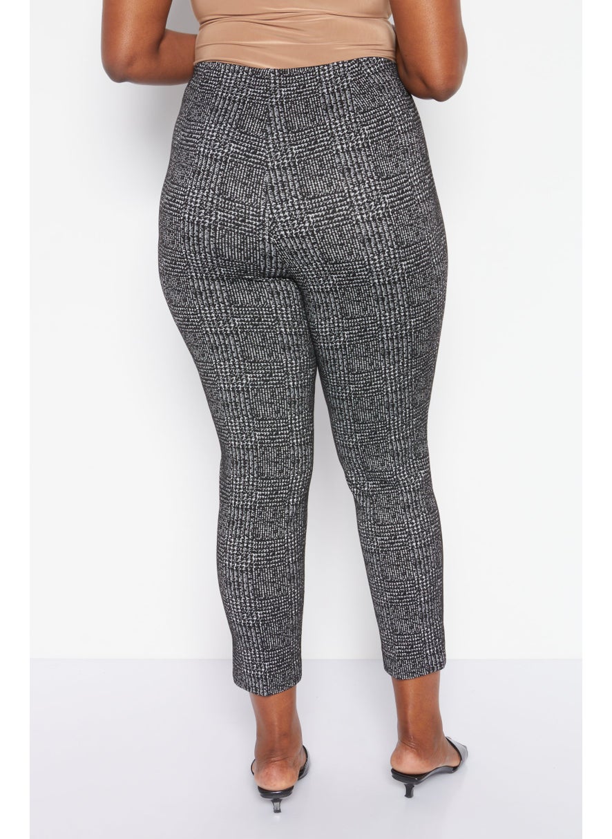 Women Plus Size Pull On Textured Trouser Pant, Black