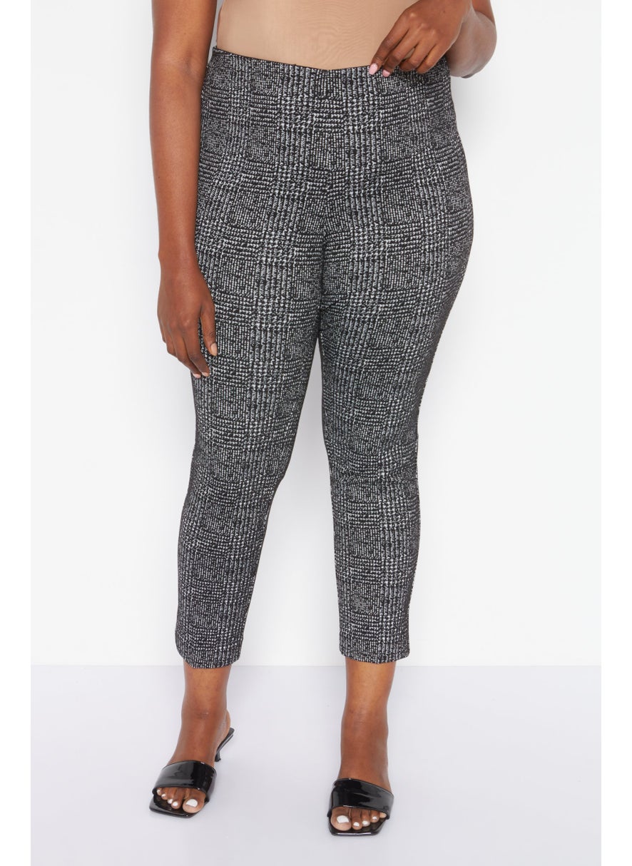 Women Plus Size Pull On Textured Trouser Pant, Black