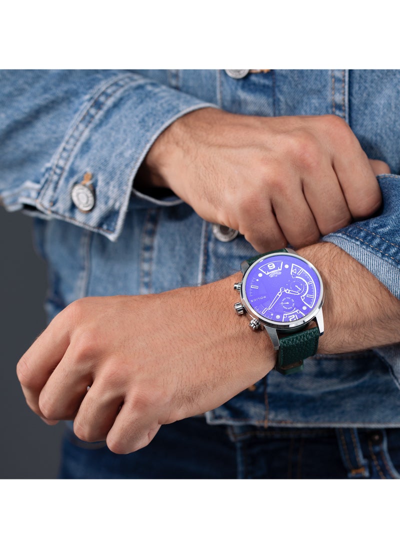 Lanshu 48mm Men's Multifunction Watch with Green Leather Strap