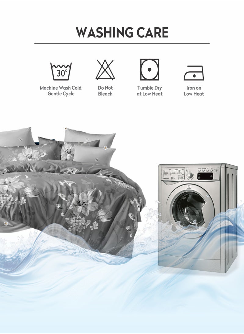 Printed Duvet Set, King Size 220x240 cm - 6-Pcs Bed Set, Microfiber Fabric - 1 Duvet Cover, 1 Fitted Sheet, 2 Pillow Shams, 2 Pillowcases (Filler Not Included)