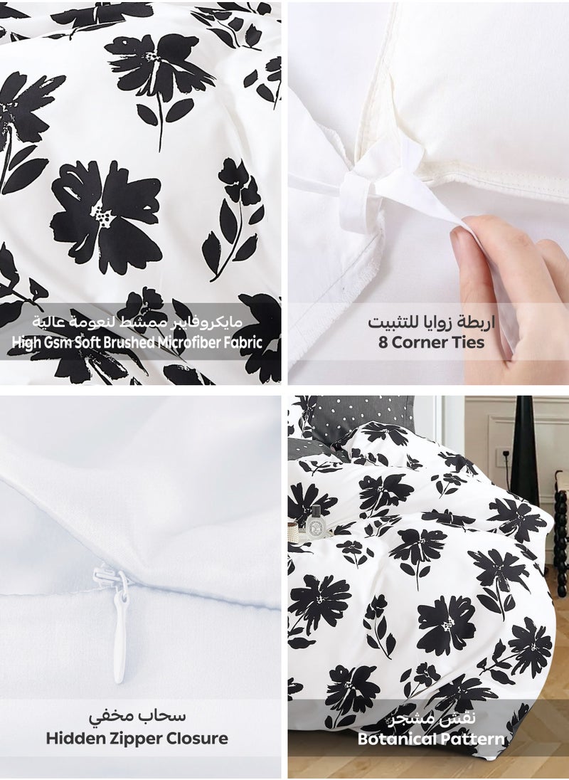 Printed Duvet Set, King Size 220x240 cm - 6-Pcs Bed Set, Microfiber Fabric - 1 Duvet Cover, 1 Fitted Sheet, 2 Pillow Shams, 2 Pillowcases (Filler Not Included)