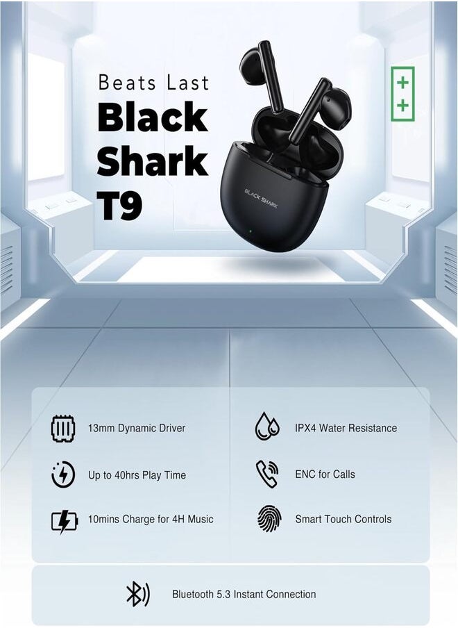 Excelent Bluetooth Wireless Earphone With Bluetooth 5.3 Connectivity, Gaming Mode, Active Noise Cancellation and 40 Hours Battery Life T9 - Black