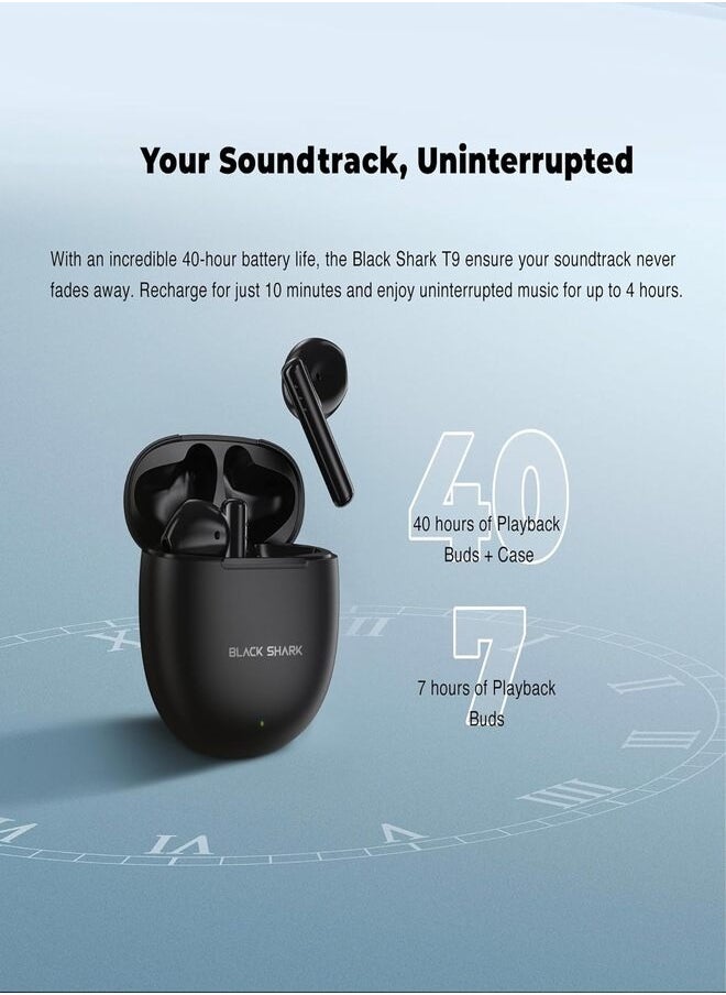 Excelent Bluetooth Wireless Earphone With Bluetooth 5.3 Connectivity, Gaming Mode, Active Noise Cancellation and 40 Hours Battery Life T9 - Black