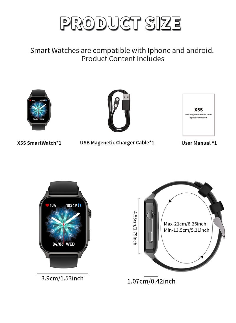 Korean Brand X5S Smart Watch,Business Smartwatch,Waterproof Fitness Watch, Bluetooth Calling,Smart watch for Men, Zinc Alloy Vacuum Plating, Heart Rate Monitoring,Smart watch for women Black