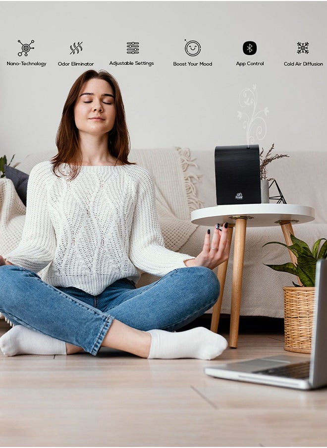 Dr Scent Essential Oil Diffuser – Elegant | Sophisticated Design, 100m²-300m³ Coverage, Bluetooth & App Control, Infuses Fragrance to Enhance Your Environment (Black-Silver)