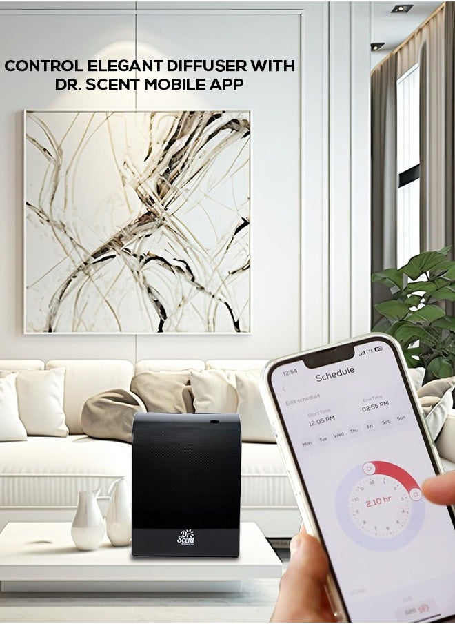Dr Scent Essential Oil Diffuser – Elegant | Sophisticated Design, 100m²-300m³ Coverage, Bluetooth & App Control, Infuses Fragrance to Enhance Your Environment (Black-Silver)