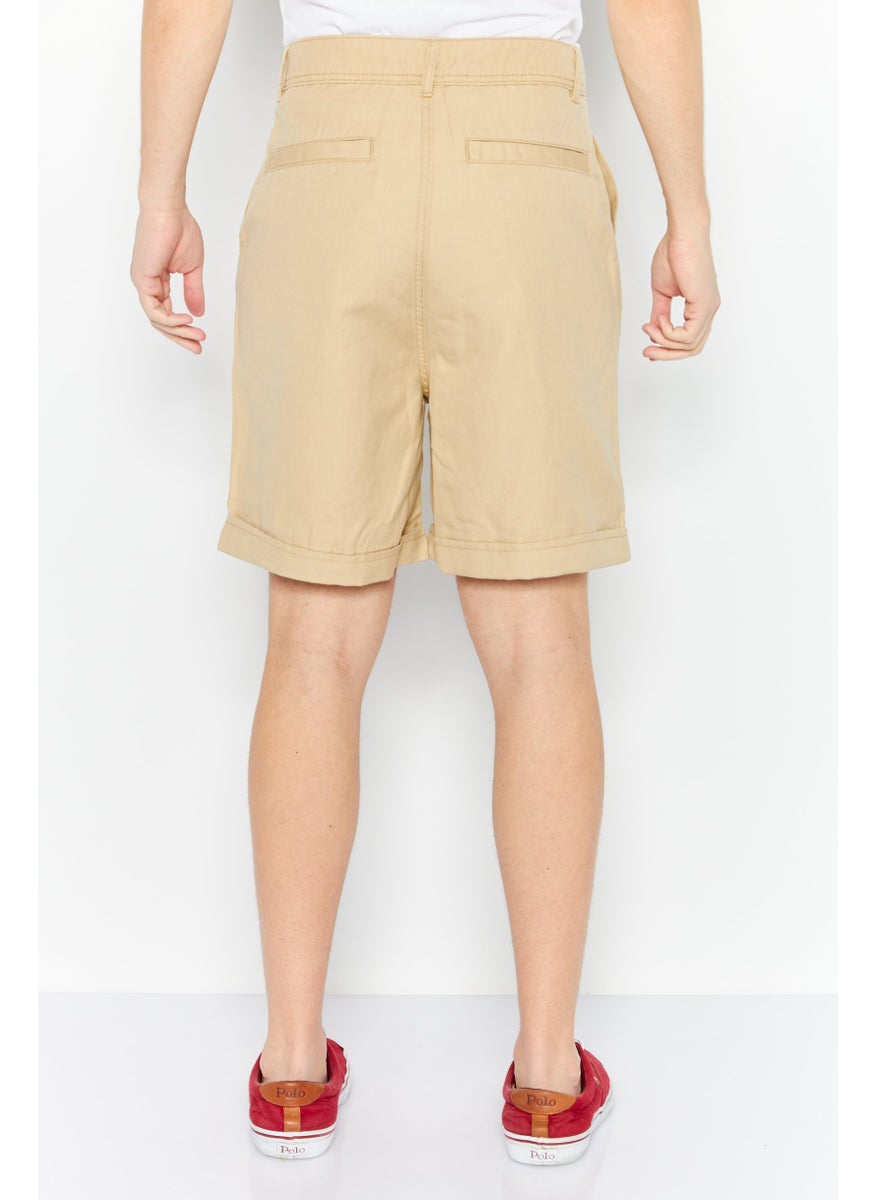 Men Plain Denim Short, Beige