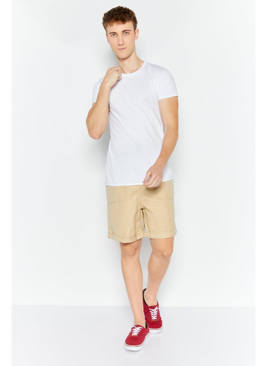 Men Plain Denim Short, Beige