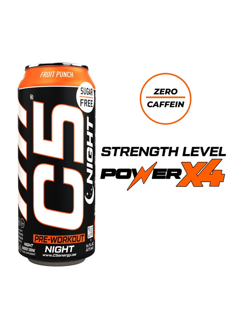 C5 Drink Night Fruit Punch, Pre Workout, Zero Caffeine, Sugar Free, Zero Calories with Beta Alanine, L-Arginine 16fl.OZ, 473ml Caffeine Free Preworkout Pack of 12