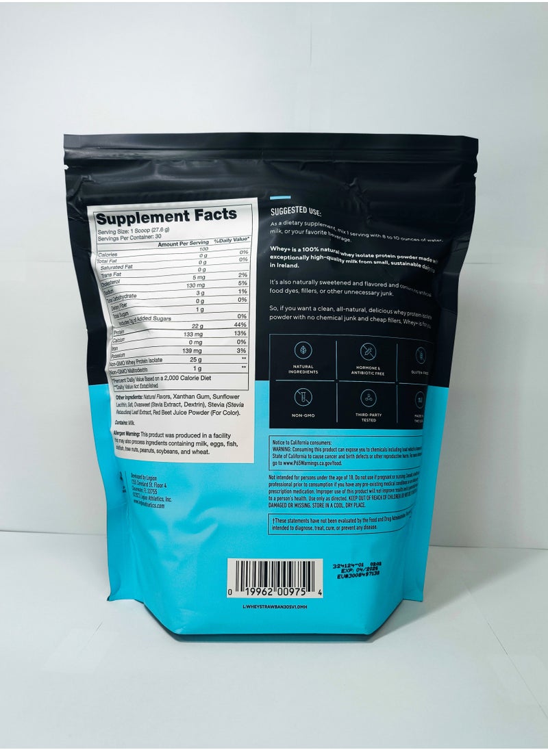 Whey + Protein Powder Strawberry Banana Flavor Naturally Sweetened And Flavored Grass fed Isolate 30 Servings 1.81 Lbs