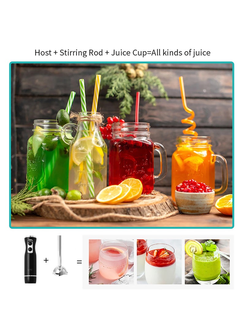 Hand Blender, 4 in 1 Blender, Hand Blender Electric 500W 2-Speed and Turbo Mode, Immersion Blender with 500ml Food Chopper, 600ml Container, Milk Frother, Egg Whisk, for Smoothie Sauces Food Soups