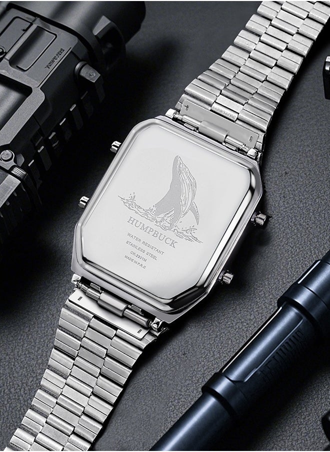 Multifunctional Stainless Steel Watch for Men with Dual Display and Classic Design