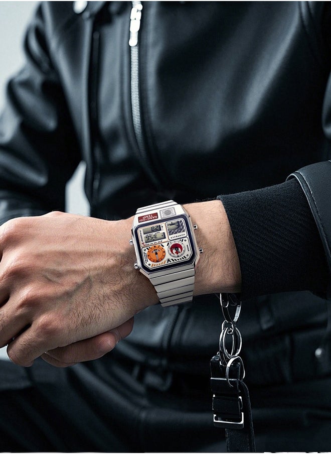 Multifunctional Stainless Steel Watch for Men with Dual Display and Classic Design