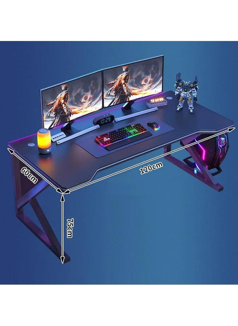 120cm Gaming Desk – Ergonomic K-Frame, Large PC Table for Gamers & Home Office – Smooth Black | Easy Assembly, Space-Saving Design