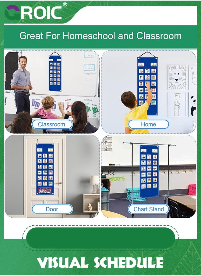 Kids Visual Schedule Calendar Chart, 2 in 1 Autism Daily Chore Routine Chart With 96 Cards,Kids Visual Behavioral Tool Wall Planner for Home,Morning Bedtime Routine Chart for Toddlers