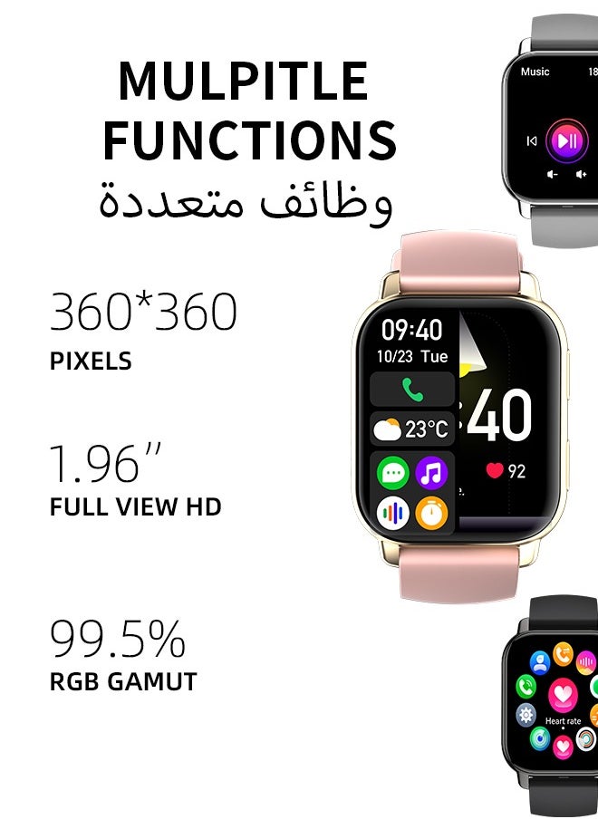Korean Brand P5S Smart Watch,Business Smartwatch,Waterproof Fitness Watch, Bluetooth Calling,Smart watch for Men, Zinc Alloy Vacuum Plating, Heart Rate Monitoring,Smart watch for women Gold dial + pink strap