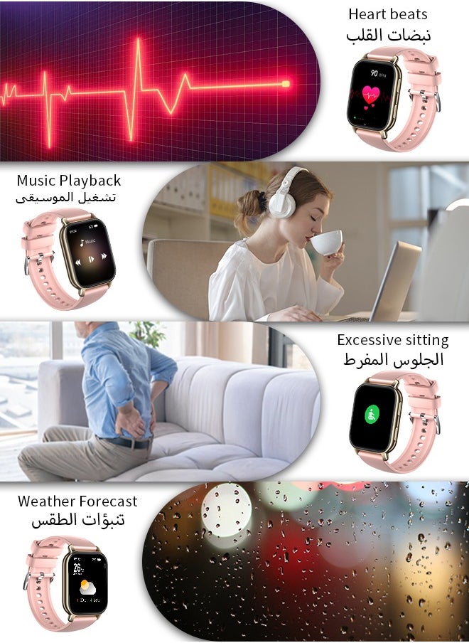 Korean Brand P5S Smart Watch,Business Smartwatch,Waterproof Fitness Watch, Bluetooth Calling,Smart watch for Men, Zinc Alloy Vacuum Plating, Heart Rate Monitoring,Smart watch for women Gold dial + pink strap